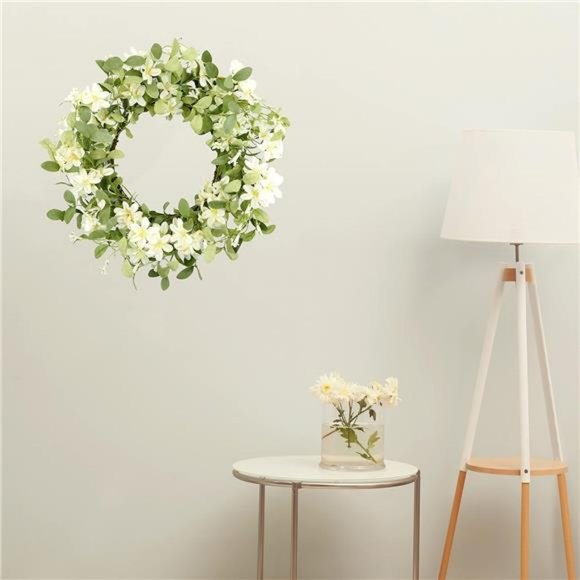 18'' Spring Wreath Summer Wreath for Front Door with Green Eucalyptus Leaves - Picture 1 of 8